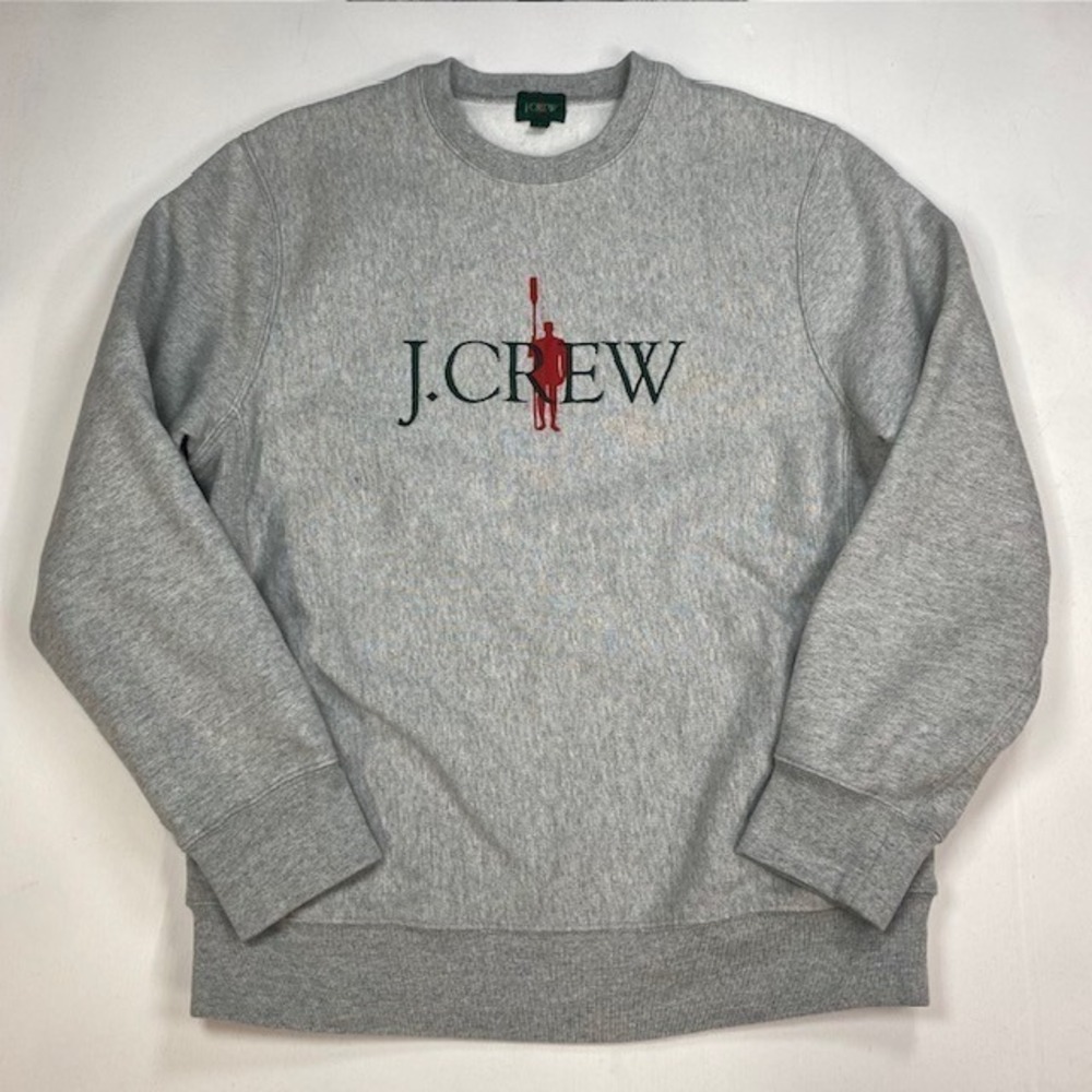 J.Crew Mens Gray Embroidered Oarsman Logo Crewneck Sweatshirt BL145 Size L